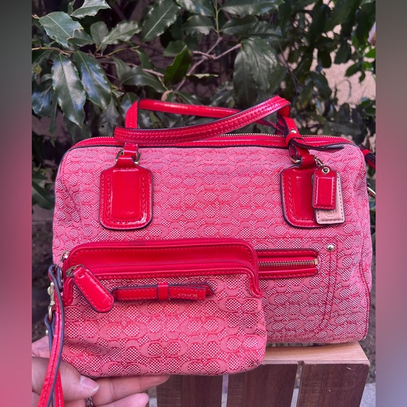 Coach Poppy in Orange Red Shoulder Bag & matching wristlet mini/micro c - Picture 8 of 11